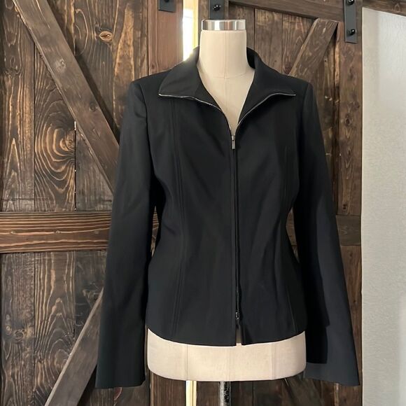Max Mara black front zipper formal blazer jacket made Italy Sz- 8 - Picture 1 of 13